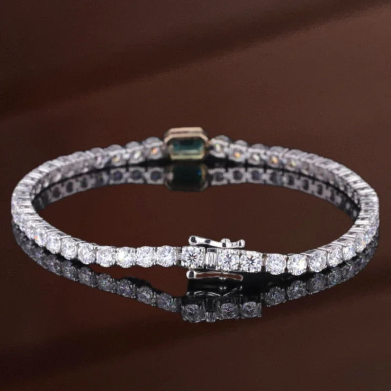 Gwen | Lab-Grown Emerald & Diamond Tennis Bracelet (Solid Gold) | Lady Estere Jewellery 14K 18K Solid Gold Moissanite White Yellow Rose SG,