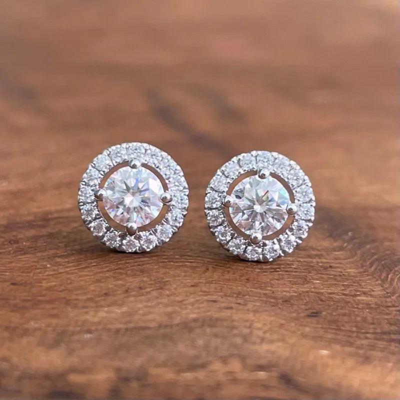 Halo Studs | Classic (Solid gold) | Lady Estere Jewellery | Worldwide Shipping 14K 18K Solid Gold Lab Grown Diamond Moissanite White Yellow