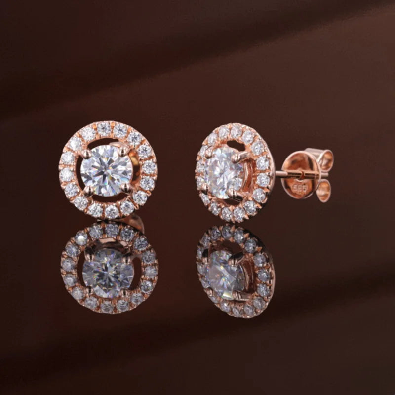 Halo Studs | Classic (Solid gold) | Lady Estere Jewellery | Worldwide Shipping 14K 18K Solid Gold Lab Grown Diamond Moissanite White Yellow