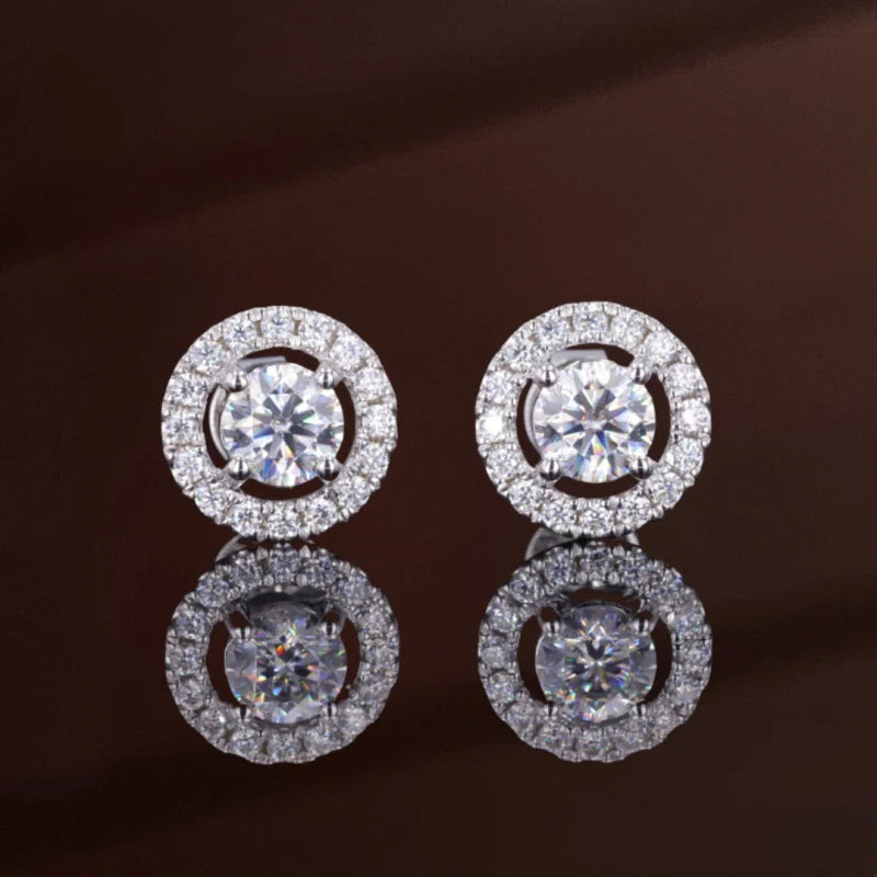 Halo Studs | Classic (Solid gold) | Lady Estere Jewellery | Worldwide Shipping 14K 18K Solid Gold Lab Grown Diamond Moissanite White Yellow