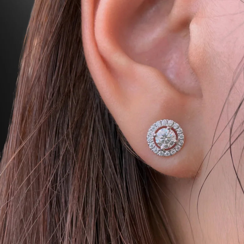 Halo Studs | Classic (Solid gold) | Lady Estere Jewellery | Worldwide Shipping 14K 18K Solid Gold Lab Grown Diamond Moissanite White Yellow
