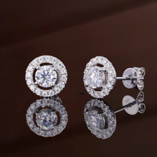 Halo Studs | Classic (Solid gold) | Lady Estere Jewellery | Worldwide Shipping 14K 18K Solid Gold Lab Grown Diamond Moissanite White Yellow