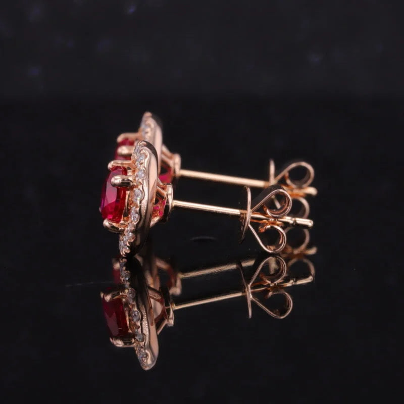 Halo Studs | Ruby (Rose Gold) | Lady Estere Jewellery | Worldwide Shipping 14K 18K Solid Gold Lab Grown Diamond Moissanite White Yellow