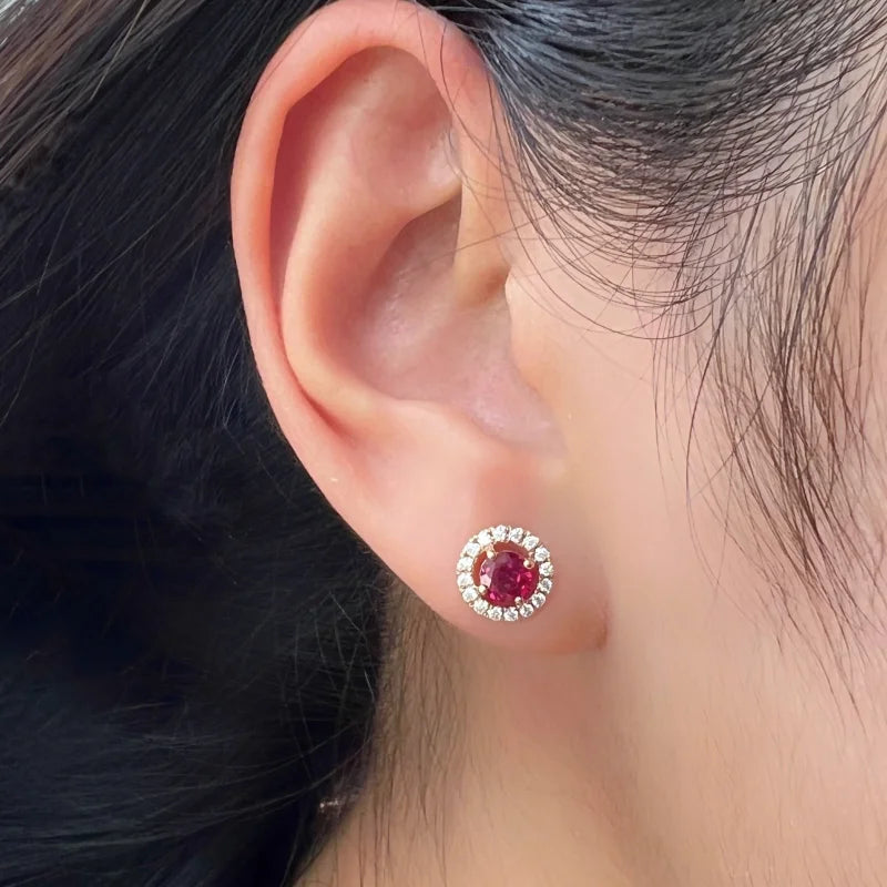 Halo Studs | Ruby (Rose Gold) | Lady Estere Jewellery | Worldwide Shipping 14K 18K Solid Gold Lab Grown Diamond Moissanite White Yellow