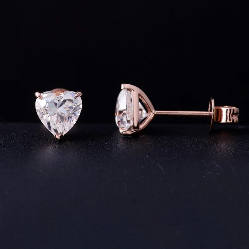 Heart | Moissanite Earring Studs (Solid gold) | Lady Estere Jewellery | Worldwide Shipping 14K 18K Solid Gold Lab-Grown Diamond White