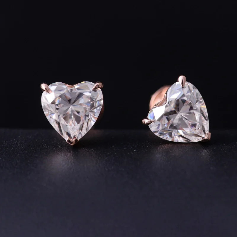 Heart | Moissanite Earring Studs (Solid gold) | Lady Estere Jewellery | Worldwide Shipping 14K 18K Solid Gold Lab-Grown Diamond White
