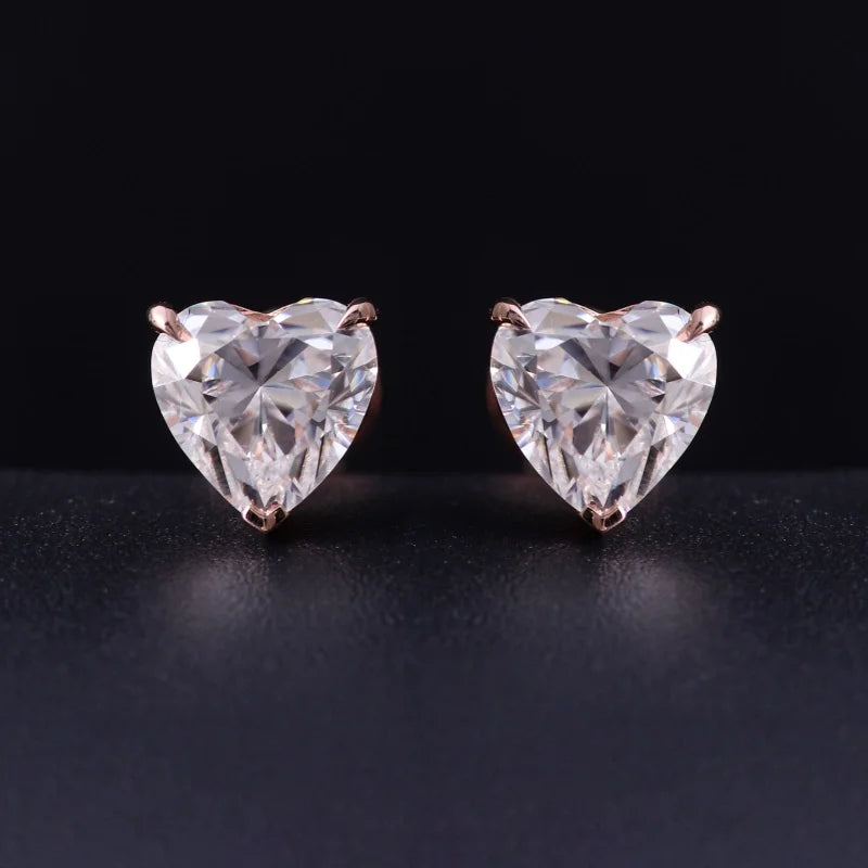 Heart | Moissanite Earring Studs (Solid gold) | Lady Estere Jewellery | Worldwide Shipping 14K 18K Solid Gold Lab-Grown Diamond White