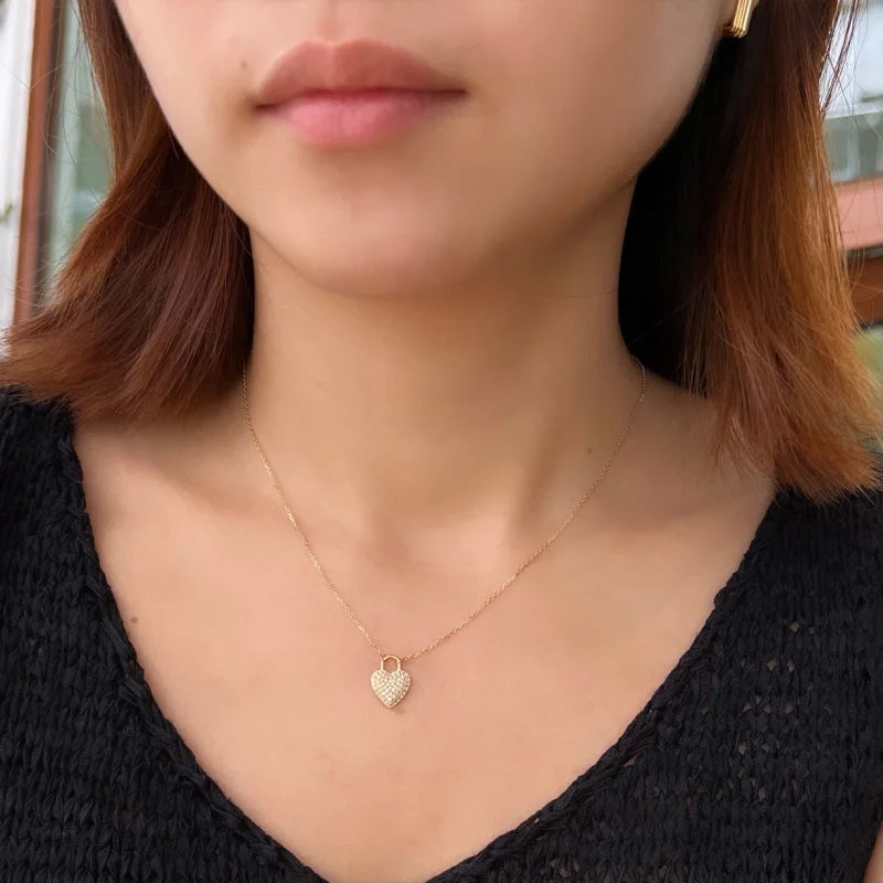 Heart Pavé | Pendant Necklace (Solid Gold) | Lady Estere Jewellery | Worldwide Shipping 14K 18K Solid Gold Lab-Grown Diamond Moissanite