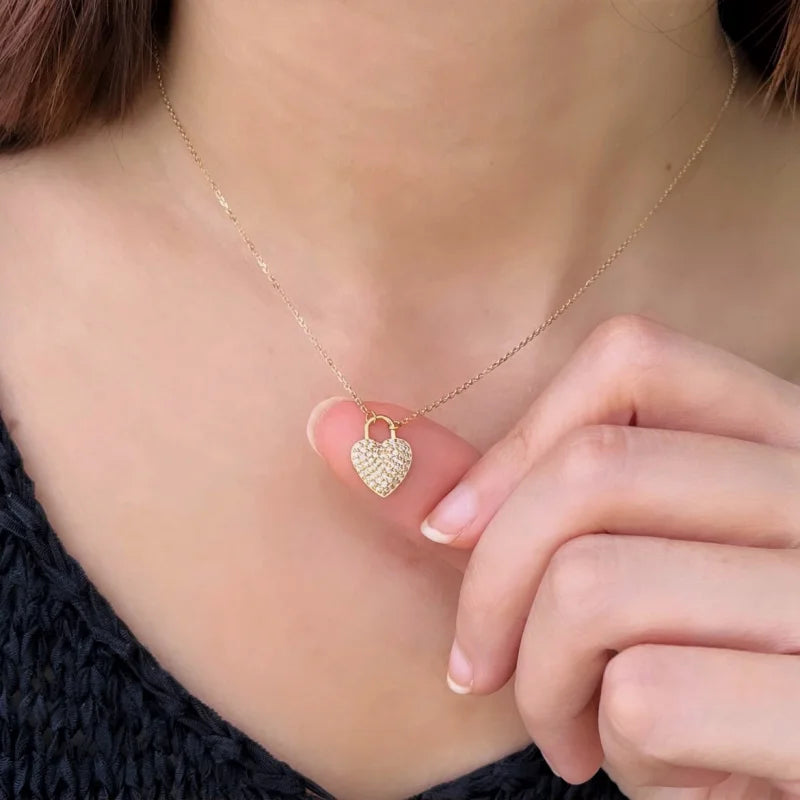 Heart Pavé | Pendant Necklace (Solid Gold) | Lady Estere Jewellery | Worldwide Shipping 14K 18K Solid Gold Lab-Grown Diamond Moissanite