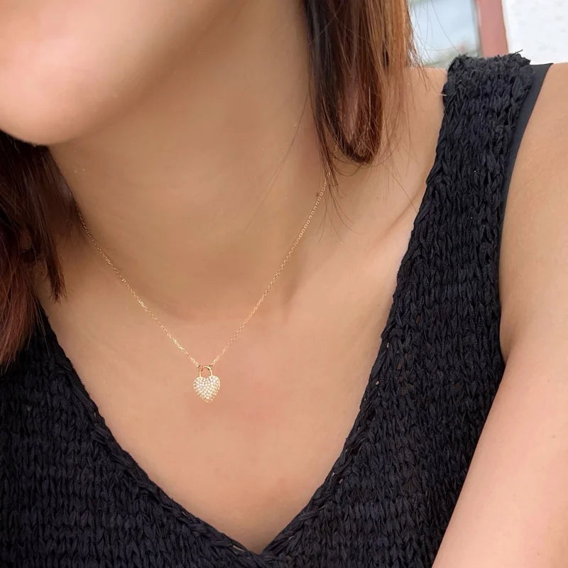 Heart Pavé | Pendant Necklace (Solid Gold) | Lady Estere Jewellery | Worldwide Shipping 14K 18K Solid Gold Lab-Grown Diamond Moissanite