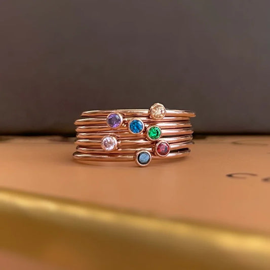 Kaleidoscope | Gemstone Stacking Set of 7 Rings | Lady Estere Jewellery | Worldwide 14K 18K Solid Gold Lab-Grown Diamond Moissanite White