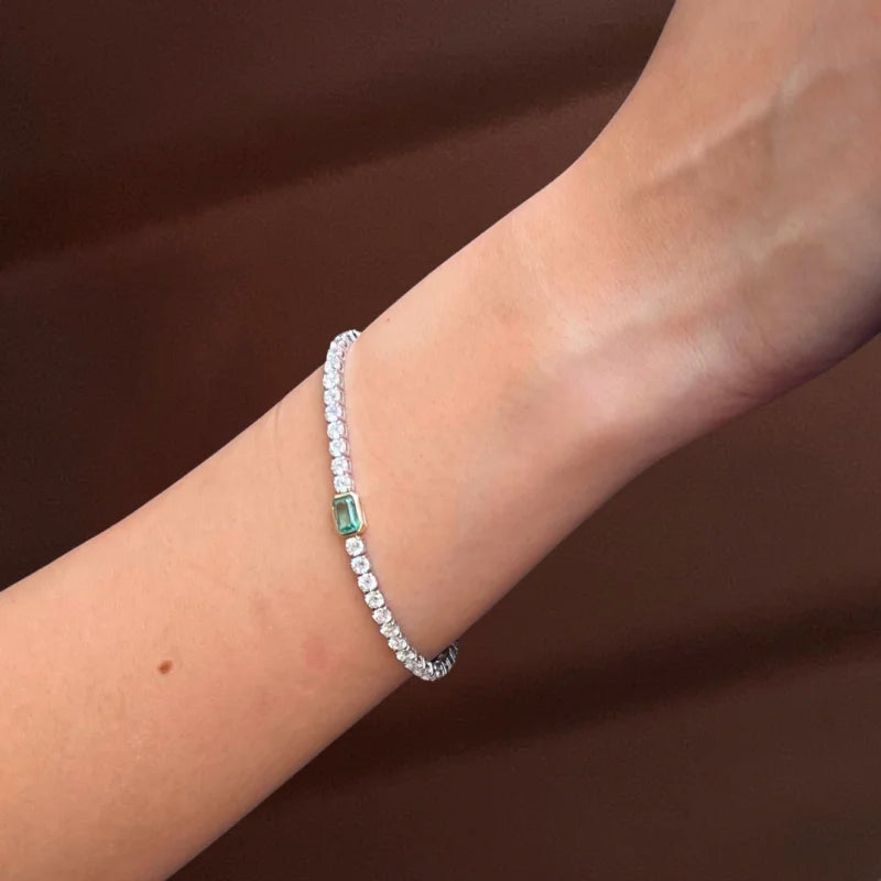 Lab-Grown Emerald & Diamond Tennis Bracelet (Solid Gold) | Lady Estere Jewellery 14K 18K Solid Gold Moissanite White Yellow Rose SG, AU,