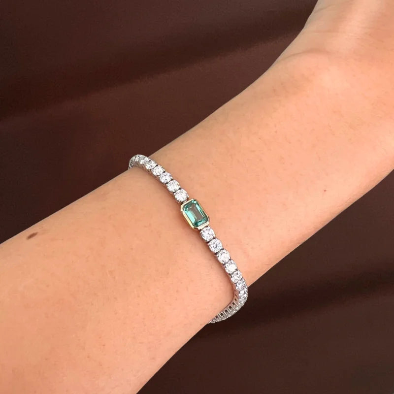 Lab-Grown Emerald & Diamond Tennis Bracelet (Solid Gold) | Lady Estere Jewellery 14K 18K Solid Gold Moissanite White Yellow Rose SG, AU,