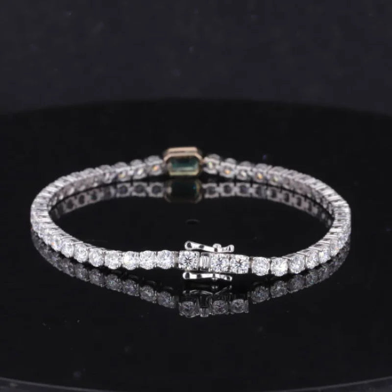 Lab Grown Emerald & Moissanite Tennis Bracelet | Lady Estere Jewellery | Worldwide 14K 18K Solid Gold Lab-Grown Diamond White Yellow Rose