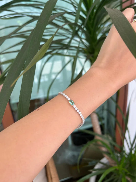 Lab Grown Emerald & Moissanite Tennis Bracelet | Lady Estere Jewellery | Worldwide 14K 18K Solid Gold Lab-Grown Diamond White Yellow Rose