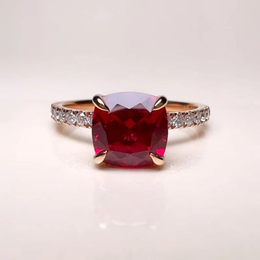 Lab-Grown Ruby & Diamond Engagement Ring | Lady Estere Jewellery | Worldwide Shipping 14K 18K Solid Gold Moissanite White Yellow Rose SG,