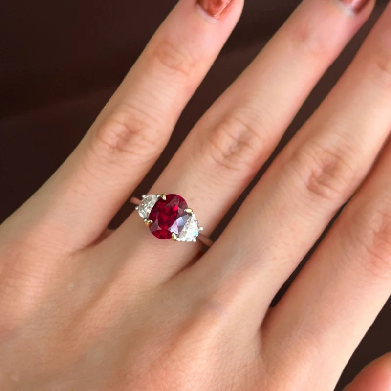 Lab-Grown Ruby Trilogy Ring (Solid gold) | Lady Estere Jewellery | Worldwide Shipping 14K 18K Solid Gold Diamond Moissanite White Yellow