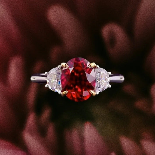Lab-Grown Ruby Trilogy Ring (Solid gold) | Lady Estere Jewellery | Worldwide Shipping 14K 18K Solid Gold Diamond Moissanite White Yellow