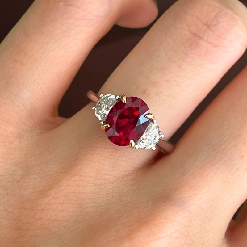 Lab-Grown Ruby Trilogy Ring (Solid gold) | Lady Estere Jewellery | Worldwide Shipping 14K 18K Solid Gold Diamond Moissanite White Yellow