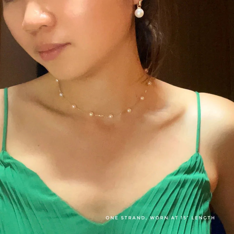 Le Blanc | Station Pearl 2 in 1 Necklace (Solid Gold) | Lady Estere Jewellery | Worldwide 14K 18K Solid Gold Lab Grown Diamond Moissanite