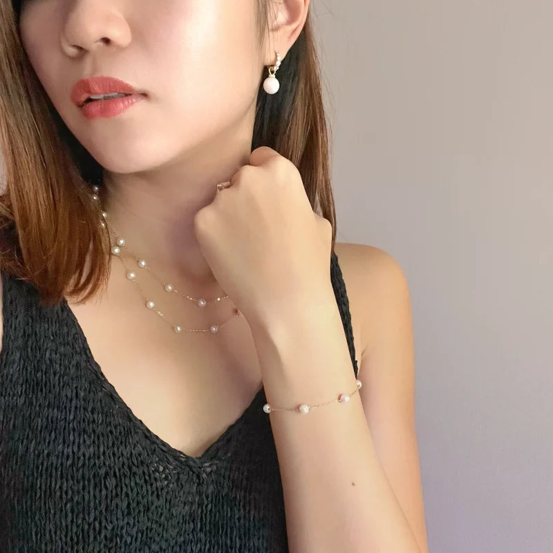Le Blanc | Station Pearl 2 in 1 Necklace (Solid Gold) | Lady Estere Jewellery | Worldwide 14K 18K Solid Gold Lab Grown Diamond Moissanite