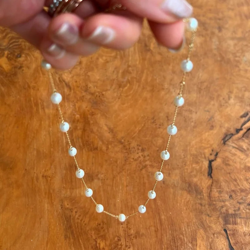 Le Blanc | Station Pearl 2 in 1 Necklace (Solid Gold) | Lady Estere Jewellery | Worldwide 14K 18K Solid Gold Lab Grown Diamond Moissanite