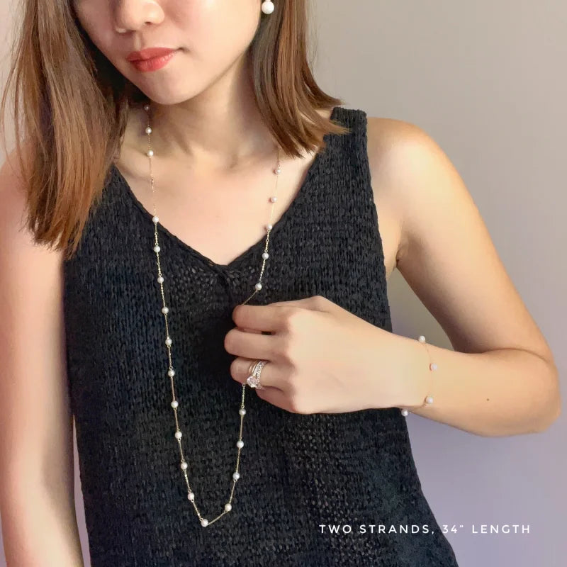 Le Blanc | Station Pearl 2 in 1 Necklace (Solid Gold) | Lady Estere Jewellery | Worldwide 14K 18K Solid Gold Lab Grown Diamond Moissanite