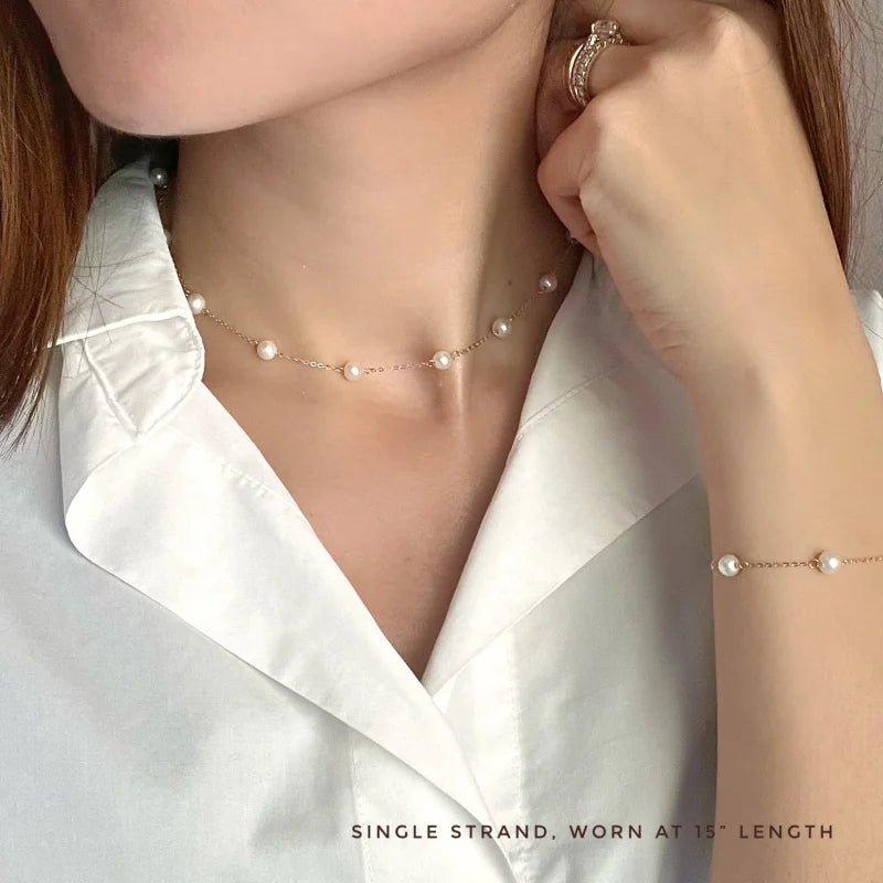 Le Blanc | Station Pearl 2 in 1 Necklace (Solid Gold) | Lady Estere Jewellery | Worldwide 14K 18K Solid Gold Lab Grown Diamond Moissanite