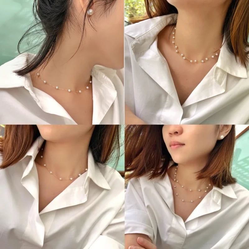 Le Blanc | Station Pearl 2 in 1 Necklace (Solid Gold) | Lady Estere Jewellery | Worldwide 14K 18K Solid Gold Lab Grown Diamond Moissanite