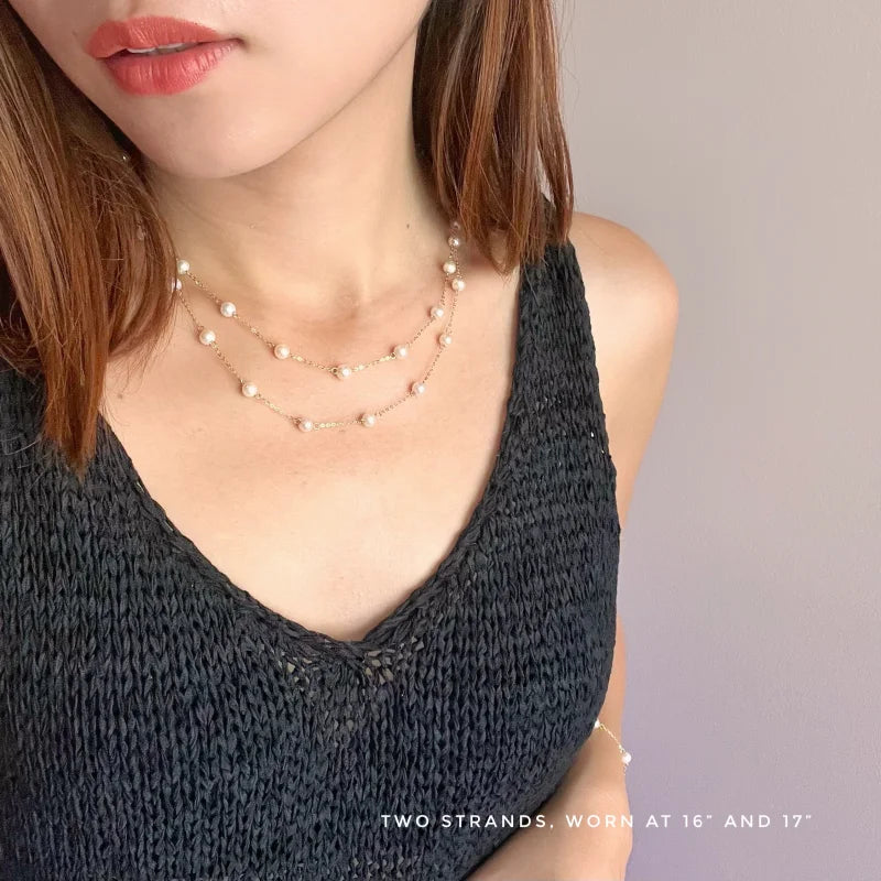 Le Blanc | Station Pearl 2 in 1 Necklace (Solid Gold) | Lady Estere Jewellery | Worldwide 14K 18K Solid Gold Lab Grown Diamond Moissanite
