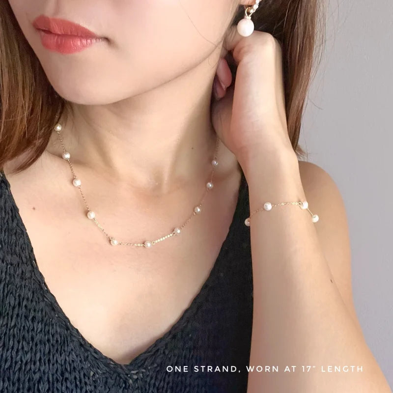 Le Blanc | Station Pearl 2 in 1 Necklace (Solid Gold) | Lady Estere Jewellery | Worldwide 14K 18K Solid Gold Lab Grown Diamond Moissanite