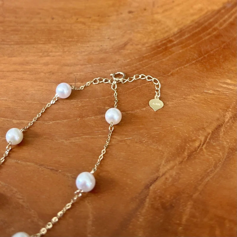 Le Blanc | Station Pearl Bracelet (Solid Gold) | Lady Estere Jewellery | Worldwide 14K 18K Solid Gold Lab-Grown Diamond Moissanite White