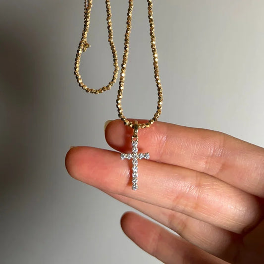 Life | Pave Cross Pendant with Hinged Bail (Solid Gold) | Lady Estere Jewellery 14K 18K Solid Gold Lab Grown Diamond Moissanite White