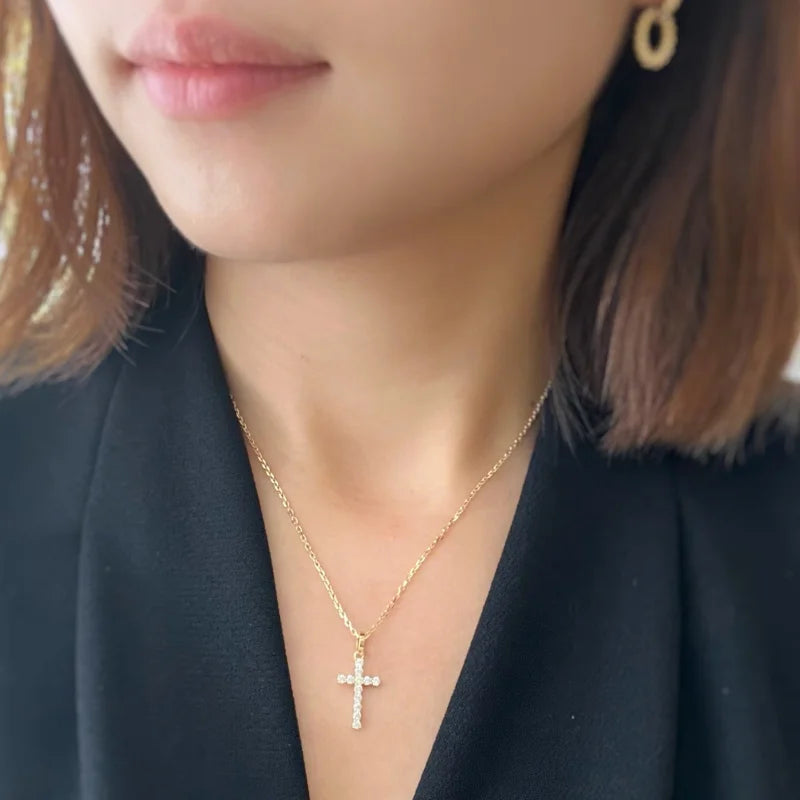 Life | Pave Cross Pendant with Hinged Bail (Solid Gold) | Lady Estere Jewellery 14K 18K Solid Gold Lab Grown Diamond Moissanite White
