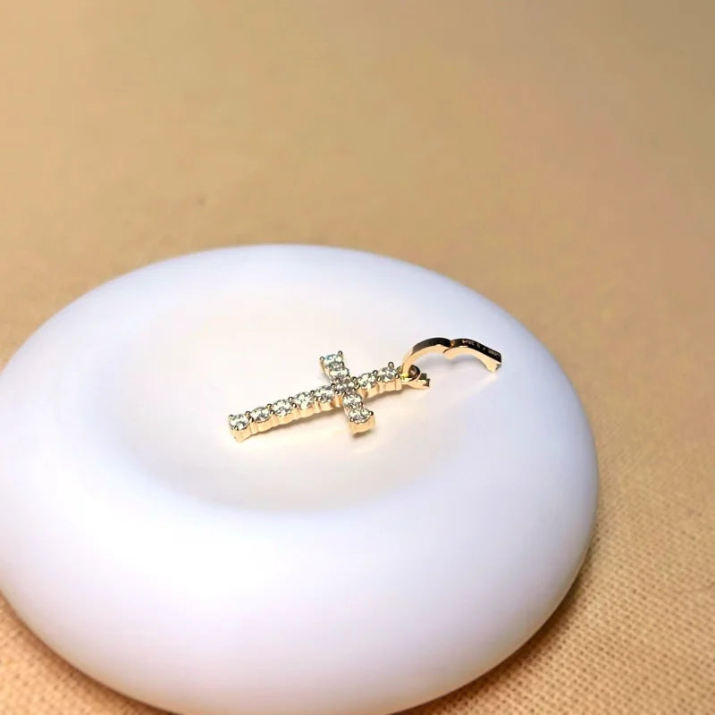Life | Pave Cross Pendant with Hinged Bail (Solid Gold) | Lady Estere Jewellery 14K 18K Solid Gold Lab Grown Diamond Moissanite White