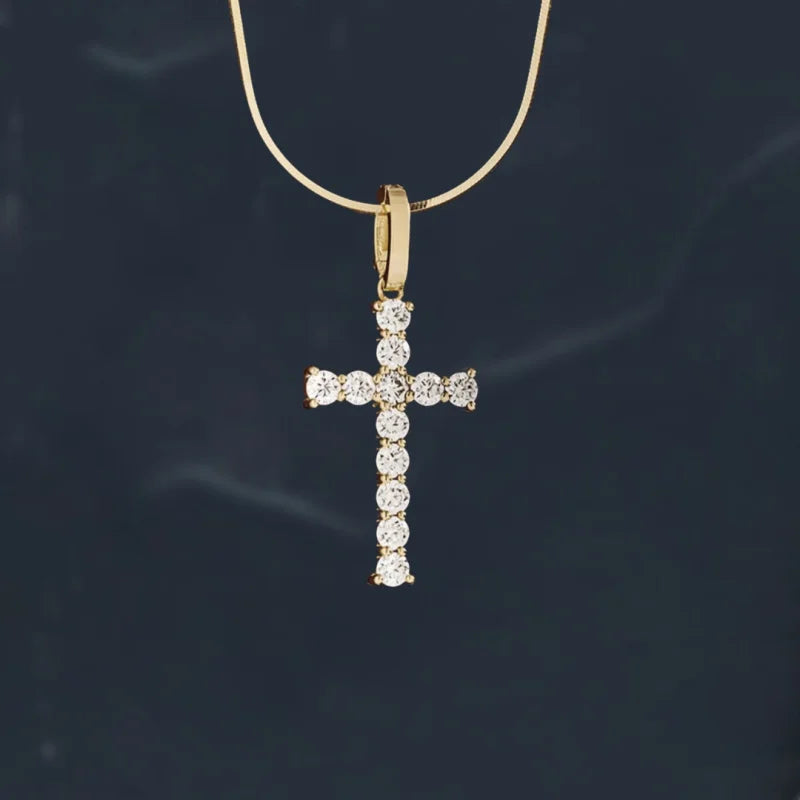 Life | Pave Cross Pendant with Hinged Bail (Solid Gold) | Lady Estere Jewellery 14K 18K Solid Gold Lab Grown Diamond Moissanite White