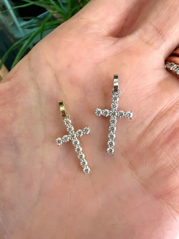 Life | Pave Cross Pendant with Hinged Bail (Solid Gold) | Lady Estere Jewellery 14K 18K Solid Gold Lab Grown Diamond Moissanite White
