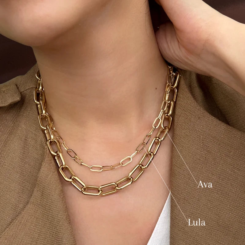 Lula | Statement Link Chain Necklace (Solid gold) | Lady Estere Jewellery | Worldwide 14K 18K Solid Gold Lab - Grown Diamond Moissanite