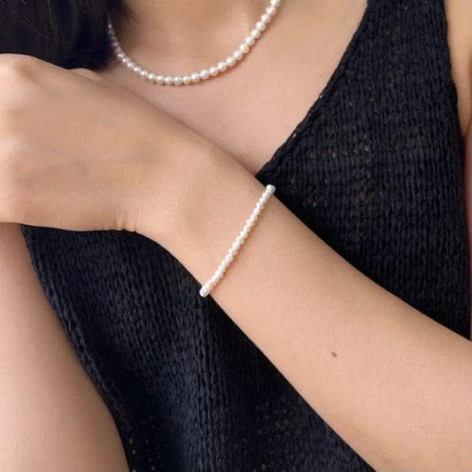 Micro Pearls | 3mm Natural Freshwater Pearl Bracelet | Lady Estere Jewellery | Worldwide 14K 18K Solid Gold Lab - Grown Diamond Moissanite