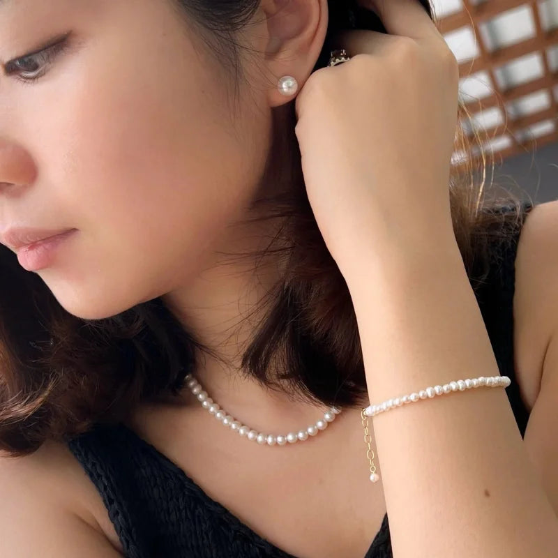 Micro Pearls | 3mm Natural Freshwater Pearl Bracelet | Lady Estere Jewellery | Worldwide 14K 18K Solid Gold Lab - Grown Diamond Moissanite