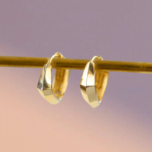 Multifaceted | Geometric Huggies Large (Solid Gold) | Lady Estere Jewellery | Worldwide 14K 18K Solid Gold Lab-Grown Diamond Moissanite