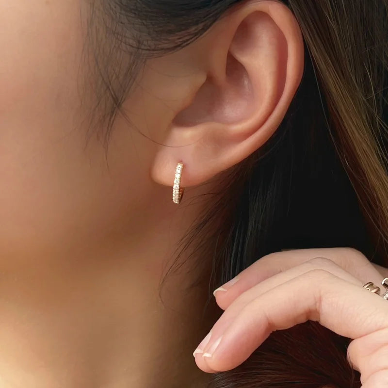 Pillar + | Pave Huggie Hoop Earrings (Solid gold) Pillar + Lady Estere Jewellery | Worldwide 14K 18K Solid Gold Lab Grown Diamond