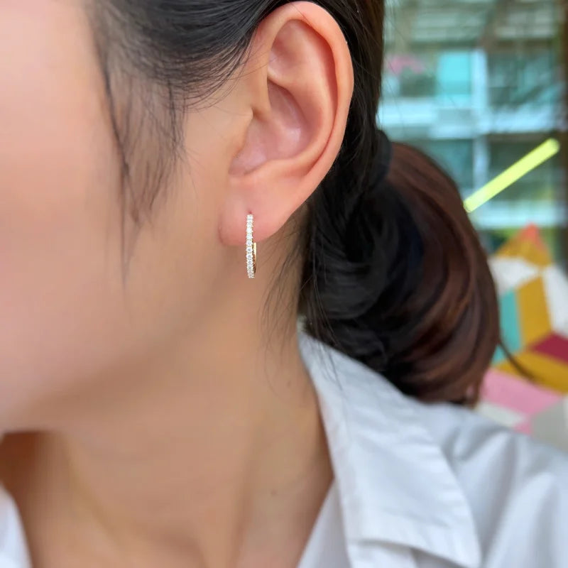 Pillar + | Pave Huggie Hoop Earrings (Solid gold) Pillar + Lady Estere Jewellery | Worldwide 14K 18K Solid Gold Lab Grown Diamond