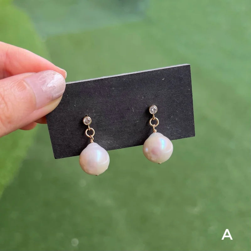 Pompom | Freshwater Baroque CZ Diamond Earrings | Lady Estere Jewellery | Worldwide 14K 18K Solid Gold Lab-Grown Moissanite White Yellow