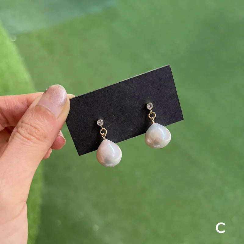 Pompom | Freshwater Baroque CZ Diamond Earrings | Lady Estere Jewellery | Worldwide 14K 18K Solid Gold Lab-Grown Moissanite White Yellow