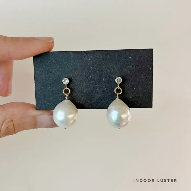 Pompom | Freshwater Baroque CZ Diamond Earrings | Lady Estere Jewellery | Worldwide 14K 18K Solid Gold Lab-Grown Moissanite White Yellow