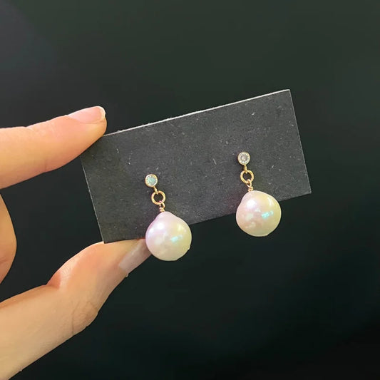 Pompom | Freshwater Baroque CZ Diamond Earrings | Lady Estere Jewellery | Worldwide 14K 18K Solid Gold Lab-Grown Moissanite White Yellow