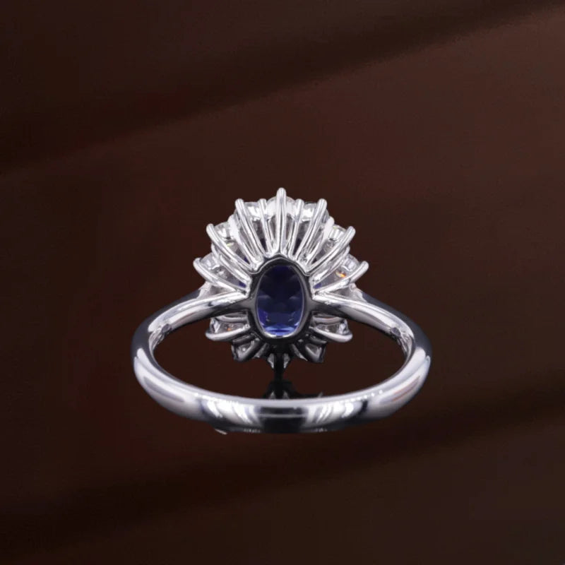 Princess-D Blue Sapphire Diamond Halo Ring (Solid gold) | Lady Estere Jewellery 14K 18K Solid Gold Lab-Grown Moissanite White Yellow Rose