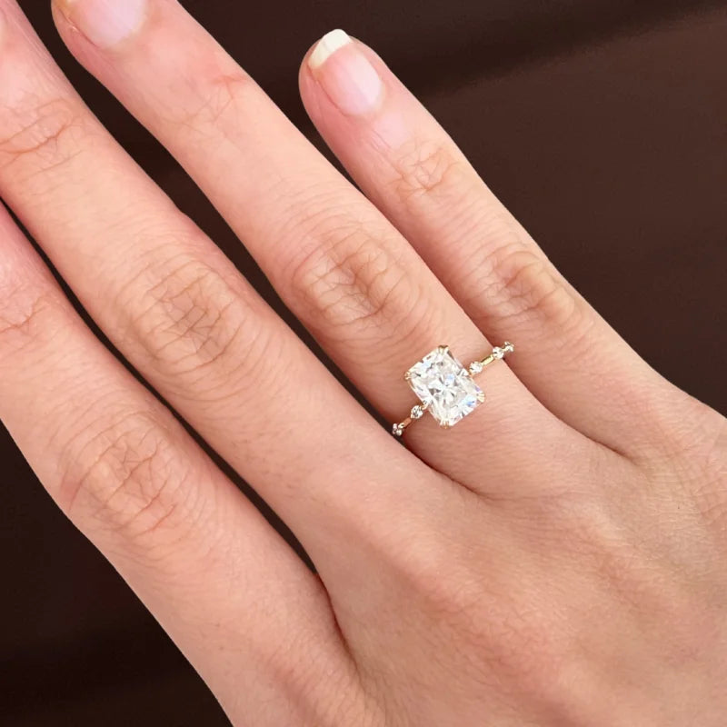 Station | Radiant Cut Skinny Solitaire Ring (Solid gold) | Lady Estere Jewellery 14K 18K Solid Gold Lab-Grown Diamond Moissanite White