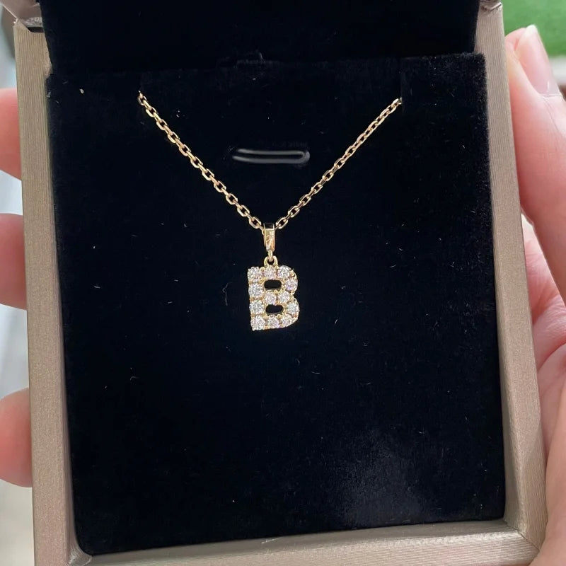 Remembrance | Initial Diamond Necklace (Solid Gold) | Lady Estere Jewellery | Worldwide 14K 18K Solid Gold Lab-Grown Moissanite White